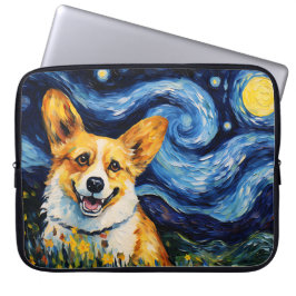 BRIGHT STARRY NIGHT MED CORGI HUND LAPTOP FODRAL