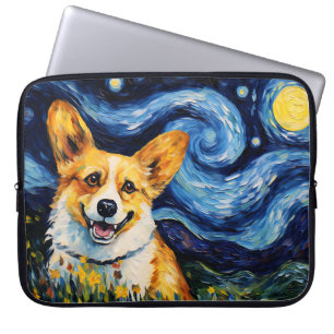 BRIGHT STARRY NIGHT MED CORGI HUND LAPTOP FODRAL