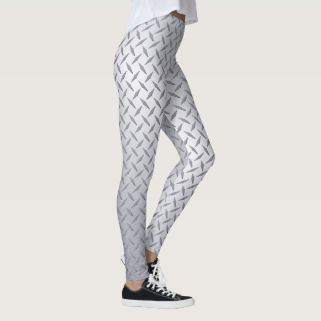Bright Steel Diamond Plate Mönster Leggings (Höger)