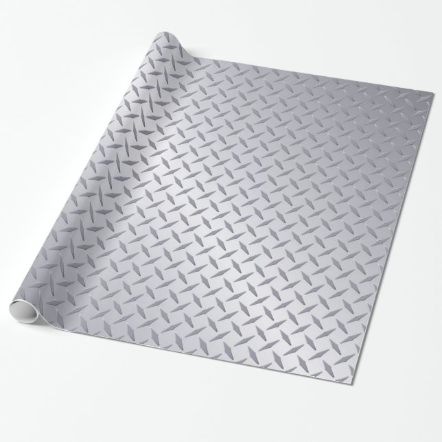 Bright Steel Diamond Plate Mönster Presentpapper (Utrullad)