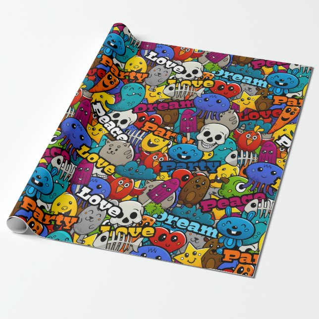 Bright Sticker Mönster Presentpapper (Utrullad)
