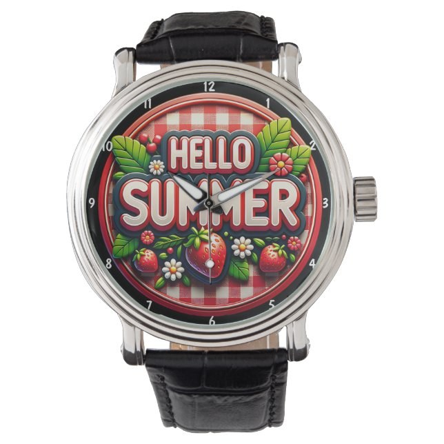 Bright Summer Fresh Strawberries Festive Seasonal  Armbandsur (Framsida)