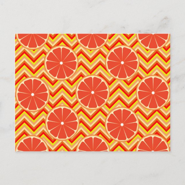 Bright Summer Grapefruit on Orange Gult Chevron Vykort (Framsida)