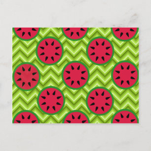 Bright Summer Picnic Watermelons på Grönt Chevron Vykort