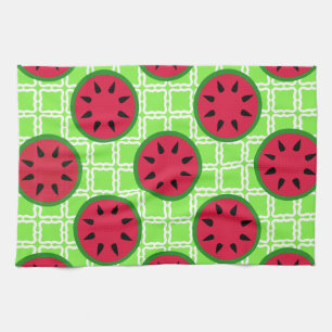 Bright Summer Picnic Watermelons på Grönt Squares Kökshandduk