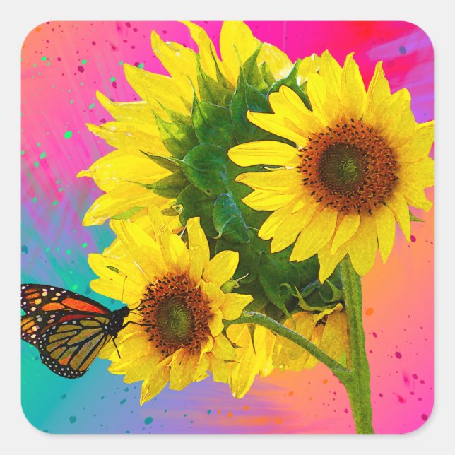 Bright Sunblommor Fyrkantigt Klistermärke (Framsida)