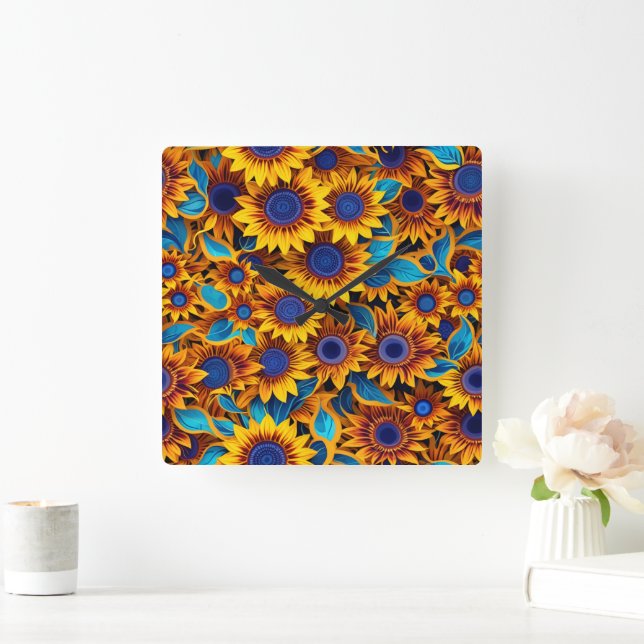 Bright Sunflower Clock Fyrkantig Klocka (Hem)