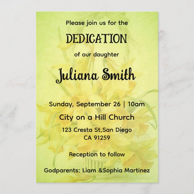 Bright Sunflower  Lime Green Dedication Invitation Inbjudningar (Framsida)