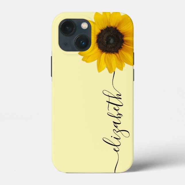 Bright Sunflower Script Stem Namn iPhone-fodral (Baksida)