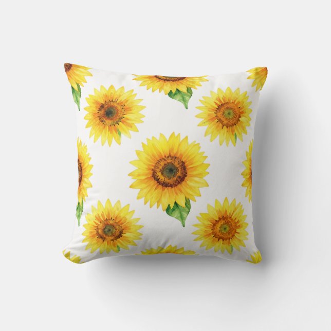 Bright Sunflower Watercolor Seamless Pattern Kudde (Framsida)