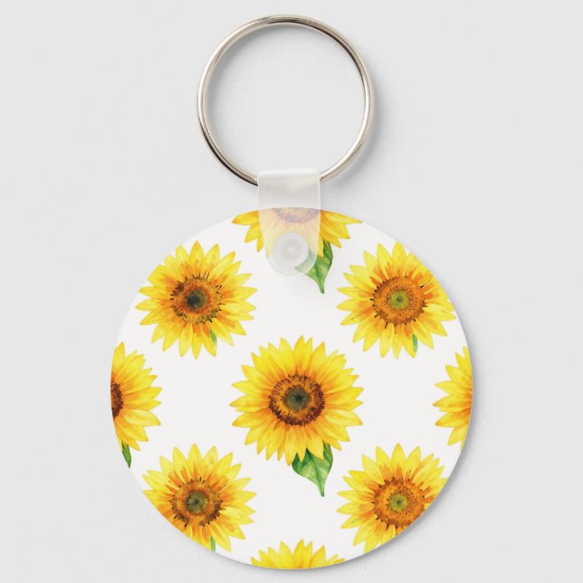 Bright Sunflower Watercolor Seamless Pattern Nyckelring (Framsida)
