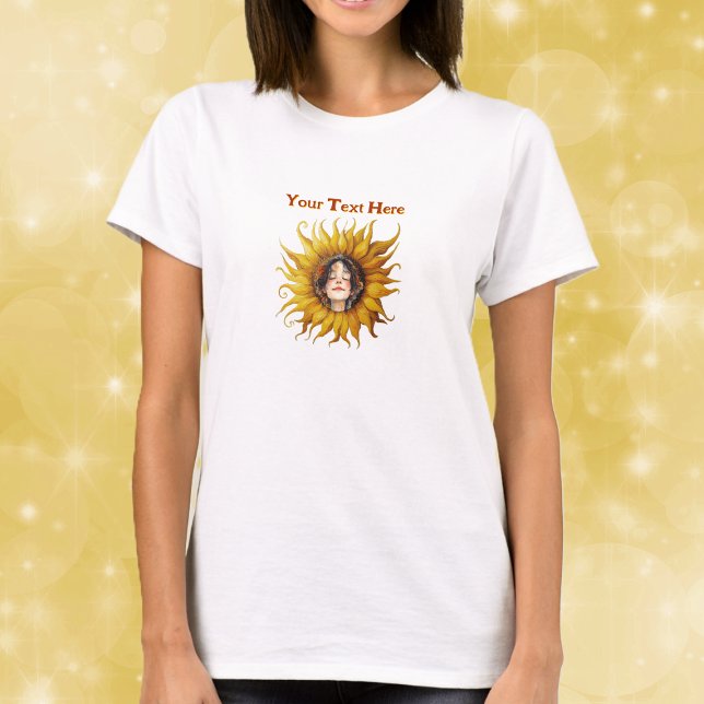 Bright Sunflower With Smiling Girls Face in Center T Shirt (Cute girl's face in bright yellow ornate sunflower on womans tee shirt.)