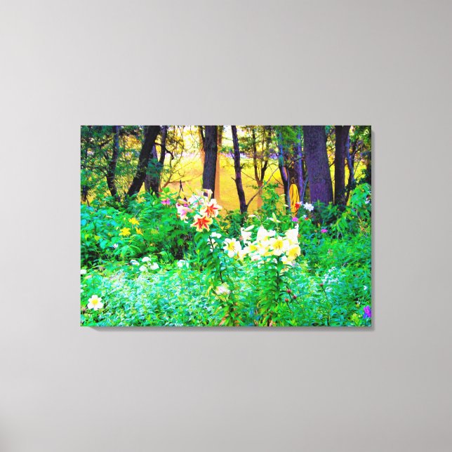 Bright Sunrise med Träd Lilies in My Rubio Garden Canvastryck (Framsida)