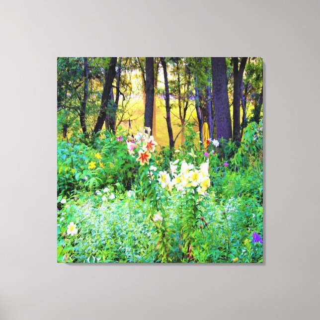 Bright Sunrise med Träd Lilies in My Rubio Garden Canvastryck (Framsida)