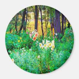 Bright Sunrise med Träd Lilies in My Rubio Garden Magnet