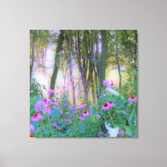 Bright Sunrise with Rosa Coneflowers in My Garden Canvastryck (Framsida)