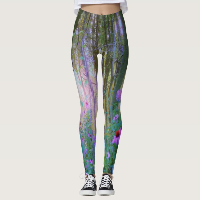 Bright Sunrise with Rosa Coneflowers in My Garden Leggings (Framsida)