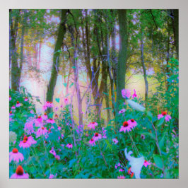Bright Sunrise with Rosa Coneflowers in My Garden Poster