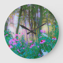 Bright Sunrise with Rosa Coneflowers in My Garden Stor Klocka