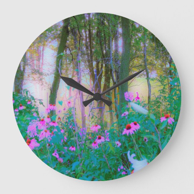 Bright Sunrise with Rosa Coneflowers in My Garden Stor Klocka (Framsida)