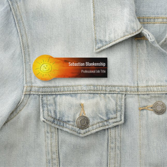 Bright Sunset Artwork Lycklig Ansikte Smile Namnbricka (På plats)