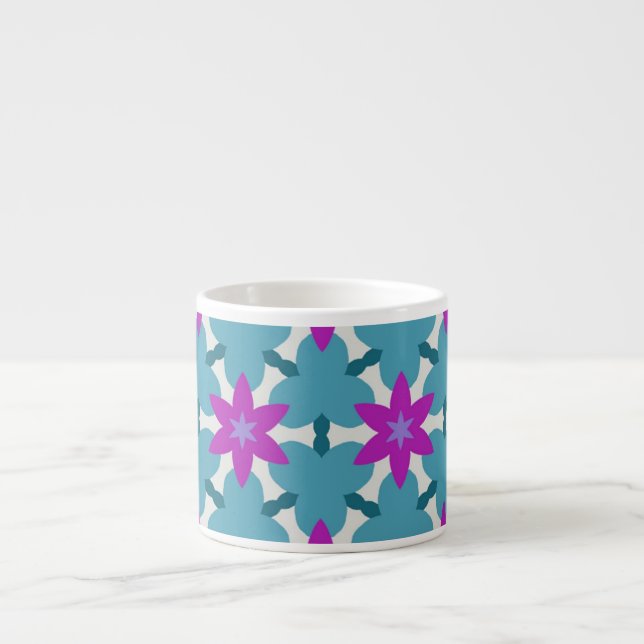 Bright Teal and Lila Star Flowers Cvpp4 Espressomugg (Framsidan)