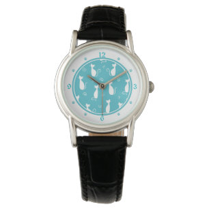 Bright Teal and White Cats Mönster Armbandsur