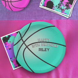 Bright Teal Blue Basketball Grattis på födelsedage