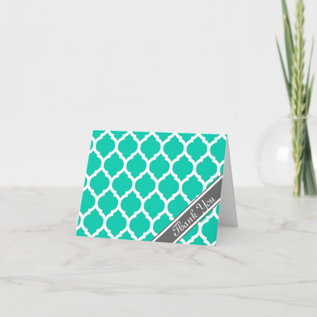 Bright Teal & Grått Lattice-Tack Tack Kort (Framsida)
