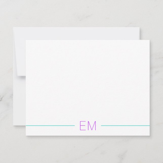 Bright Teal Modern Simple Monogrammed Anteckningskort (Framsida)