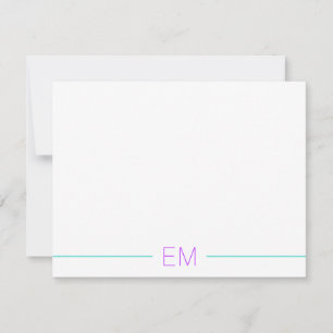 Bright Teal Modern Simple Monogrammed Anteckningskort