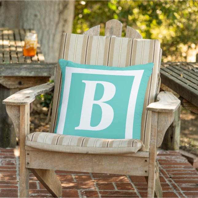 Bright Teal Monogram inledande stor Kudde (Stol)