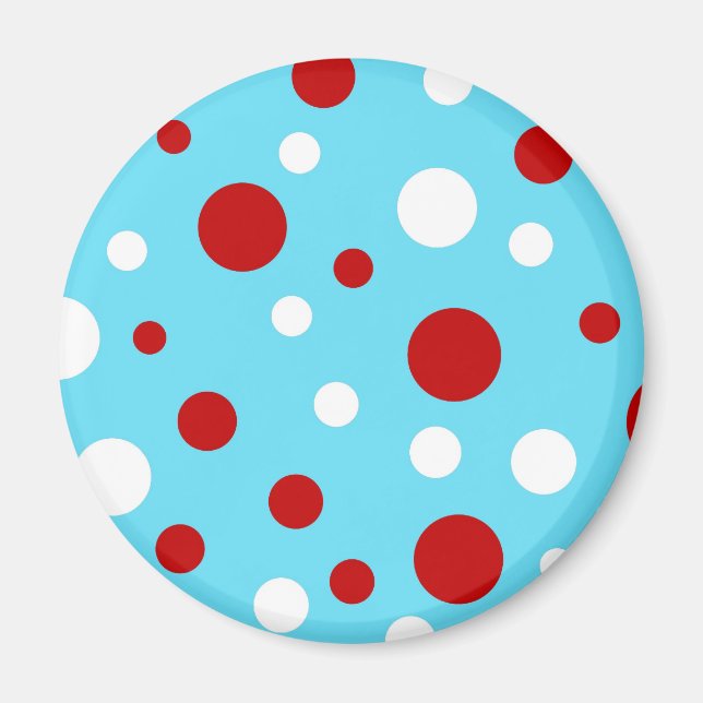 Bright Teal Turcos Red White Polka dots Mönster Magnet (Framsidan)