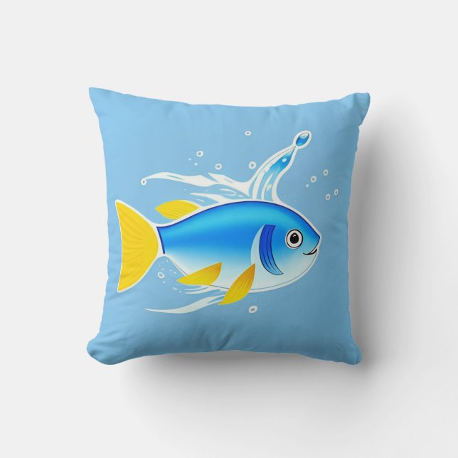 Bright Tecknad Fiske med Vatten Stänk Kudde (Framsida)