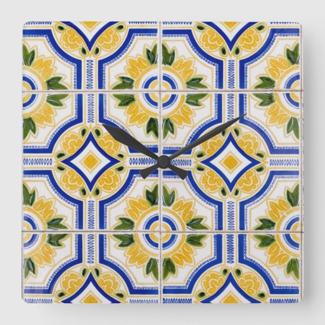 Bright tile mönster, Portugal Fyrkantig Klocka (Framsida)