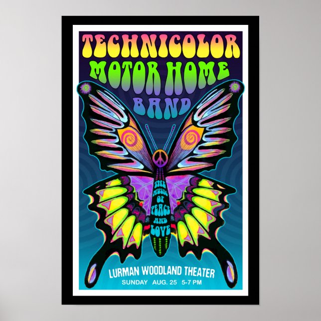 Bright TMH Psychedelic Butterfly Lurman-konsert Poster (Framsidan)