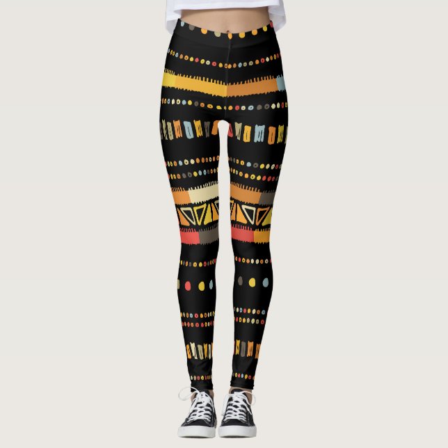 Bright Tribal Rand Handmade Mönster Leggings (Framsida)