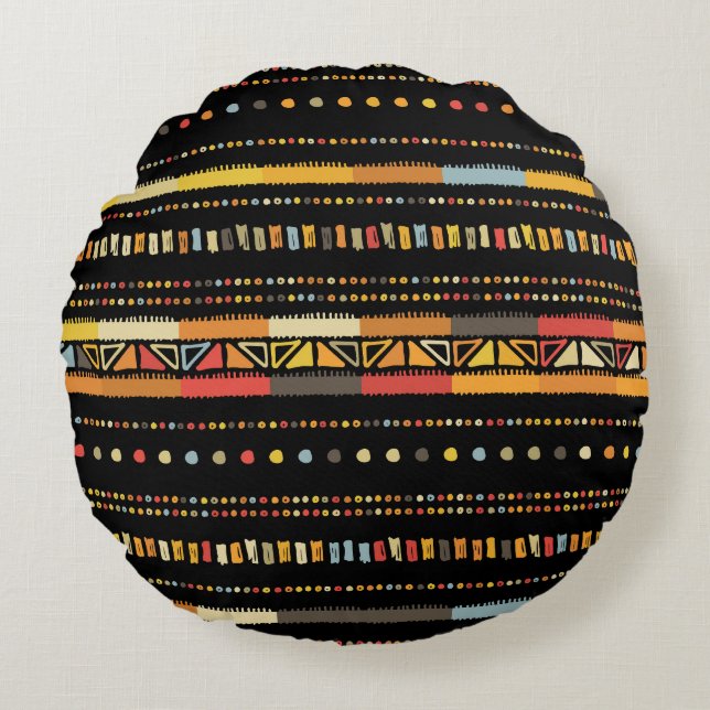 Bright Tribal Rand Handmade Mönster Rund Kudde (Framsidan)