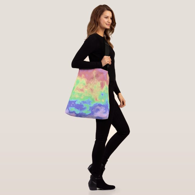 Bright Trippy Retro Groovy Boho Hippie Rainbow Axelväska (På modell)
