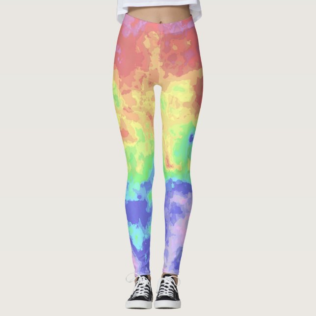 Bright Trippy Retro Groovy Boho Hippie Rainbow Leggings (Framsida)