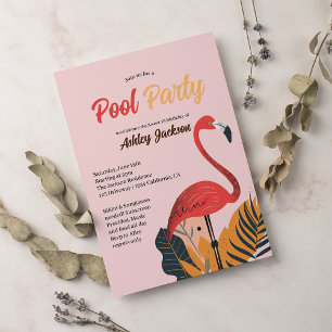 Bright Tropical Bassäng Party Rosa flamingo Sweet Inbjudningar