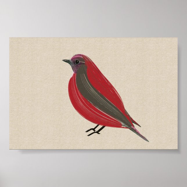 Bright Tropical Bird Red Tanager på Linen Canvas Poster (Framsidan)