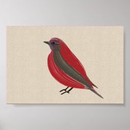 Bright Tropical Bird Red Tanager på Linen Canvas Poster