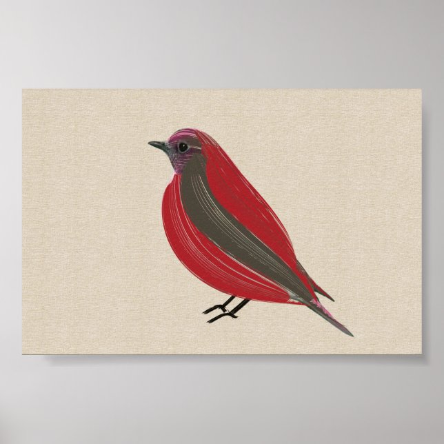 Bright Tropical Bird Red Tanager på Linen Canvas Poster (Framsidan)