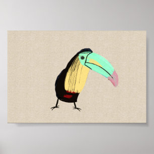 Bright Tropical Bird Toucan på Linen Canvas Poster