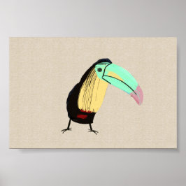 Bright Tropical Bird Toucan på Linen Canvas Poster