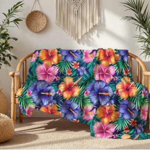 Bright Tropical Blommigt Fleecefilt