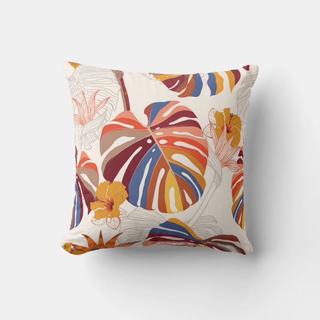 Bright Tropical Blommigt Hand plockade Kudde (Framsida)
