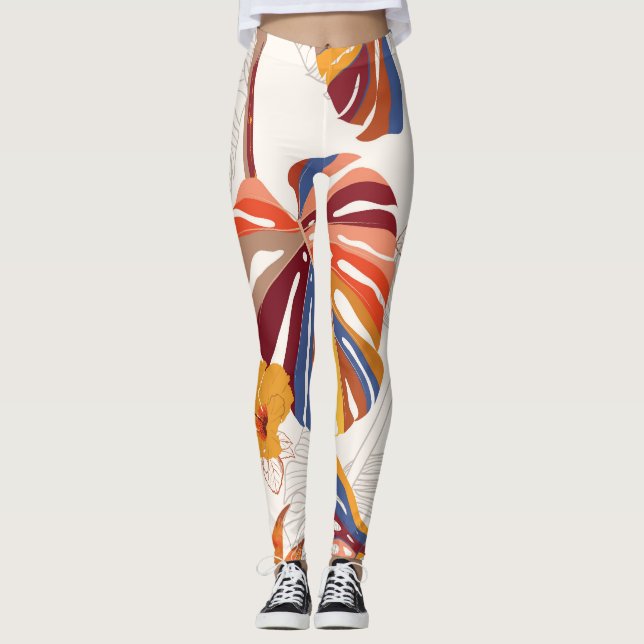 Bright Tropical Blommigt Hand plockade Leggings (Framsida)