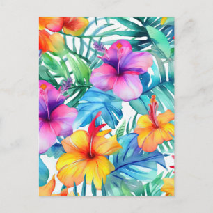 Bright Tropical Blommigt Seamless Mönster Vykort